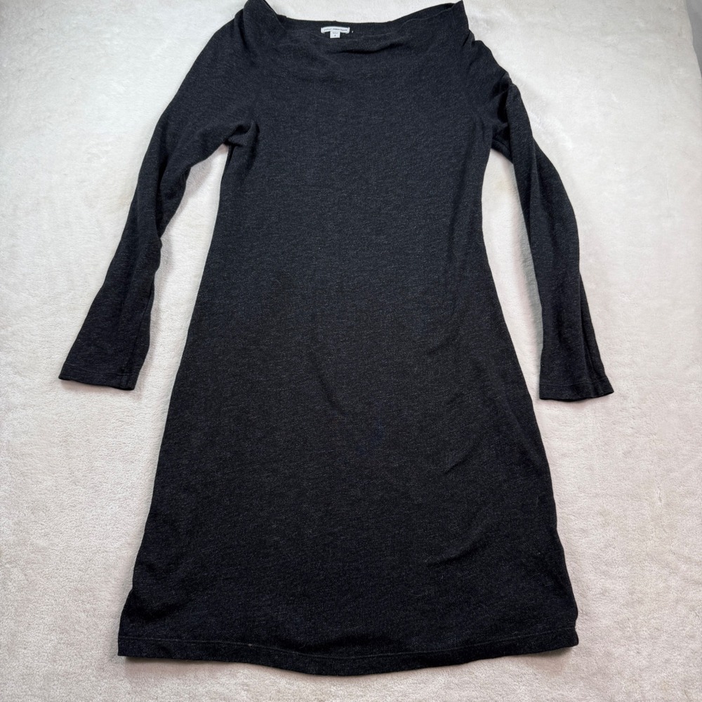 James Perse Standard Charcoal Heather Gray Boat Neck Long Sleeve Midi Dress 4 L - Picture 3 of 8